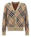 Burberry Embroidered Stretch Wool Blend Cardigan In Beige