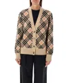 Burberry Check Jacquard Cashmere Cardigan In Beige