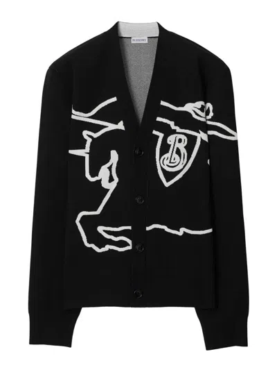 Burberry Black/white Chalk Cardigan With Ekd In Black/chalk