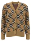 Burberry Check V-neck Cardigan In Wool And Mohair Blend In Brown