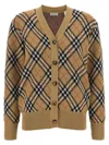 Burberry Check V-neck Cardigan In Wool And Mohair Blend In Brown