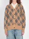 Burberry Check V-neck Cardigan In Wool And Mohair Blend In Brown
