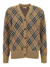 Burberry Check V-neck Cardigan In Wool And Mohair Blend In Brown