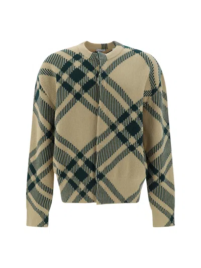 Burberry Check Pattern Cardigan Jacket In Flax Ip Check