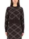 Burberry Long Sleeve Cardigan With Check Motif And Crewneck In Brown