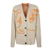 Burberry Long Sleeve Wool Blend Cardigan In Hunter/pumpkin