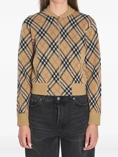 BURBERRY CHECKED ZIP-UP CARDIGAN - WOMEN'S - POLYESTER/WOOL