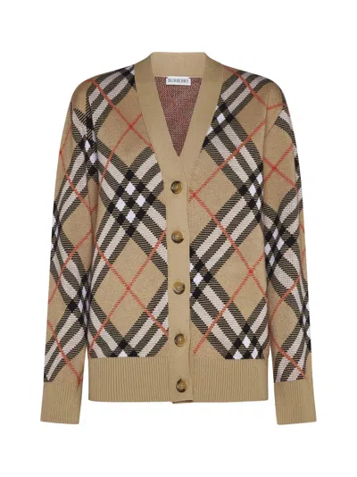 Burberry Cardigan In Sand Ip Check