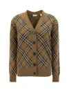 Burberry Check Pattern Ribbed Cardigan In Shrew Ip Check