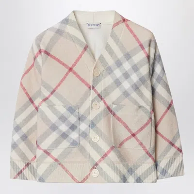 Burberry Cardigan With Light-coloured Check Motif In Grey