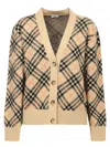 Burberry Checked V-neck Buttoned Cardigan In Beige