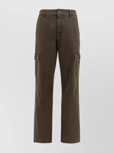 Burberry Cargo Trousers With Belt Loops And Stitch Detailing In Brown