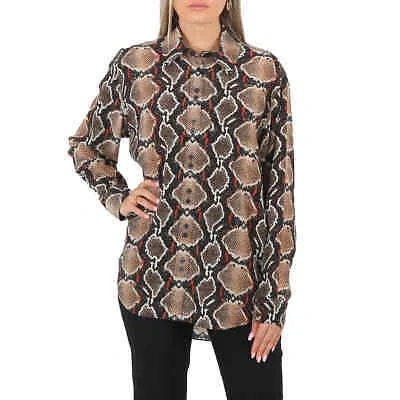 Pre-owned Burberry Carlota Python Print Silk Shirt In Brown