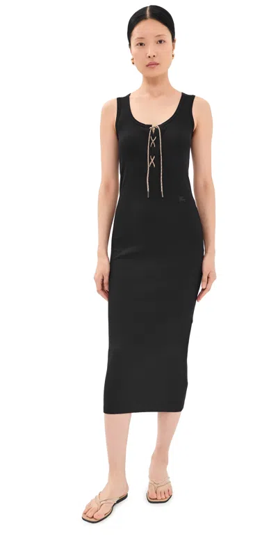 Burberry Carlotta Lace-up Sleeveless Rib Midi Dress In Black