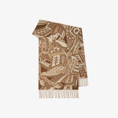 Burberry Carousel Ekd Cashmere Scarf In Camel