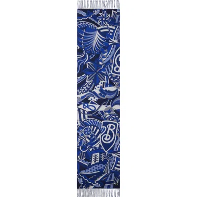Burberry Carousel Ekd Cashmere Scarf In Blue