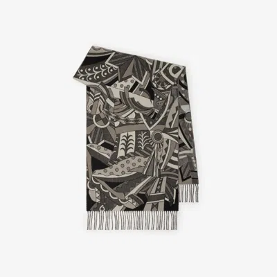 Burberry Carousel Ekd Cashmere Scarf In Monochrome