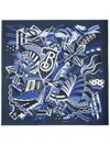 Burberry Silk Scarf With Ekd Carousel Style In Blue