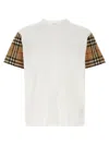 Burberry White T-shirt With Vintage Check Motif On The Sleeves In Cotton Woman