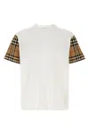 Burberry White T-shirt With Vintage Check Motif On The Sleeves In Cotton Woman