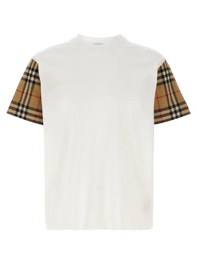 Burberry Women White T-shirt With Vintage Check Motif On The Sleeves In Cotton Woman