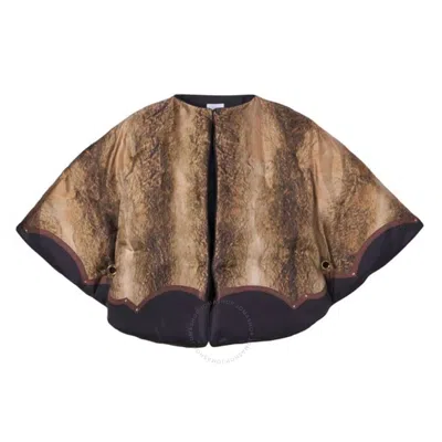 Burberry Carrie Animal-print Silk Capelet In Burnt Almond In Brown
