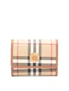 Burberry Check Tri-fold Wallet Vintage Pattern Stitching Trim In Beige
