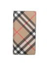 Burberry Beige Bi-fold Wallet With Check Motiv In Cotton Blend Man In Beige