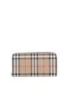 Burberry Compact Wallet With Zip In Beige Polyurethane Tartan Pattern In Beige