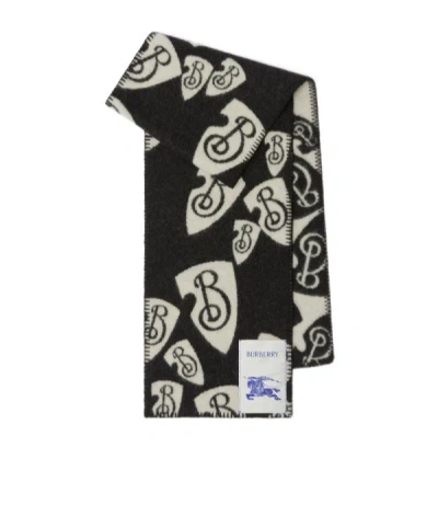 Burberry Cascading B Shield Wool Scarf In Black