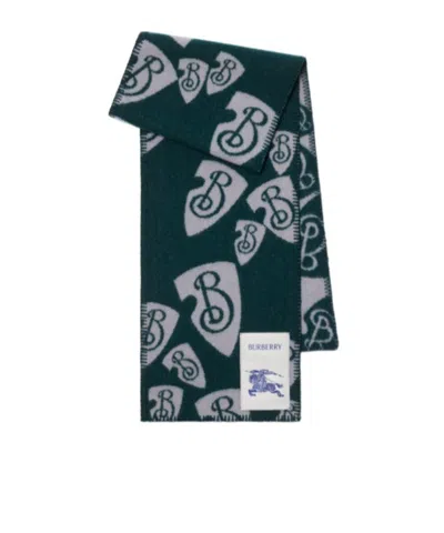 Burberry Cascading B Shield Wool Scarf In Green
