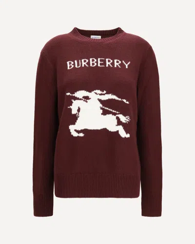 Burberry Maglione In Cashmere E Lana Con Cavaliere In Burgundy