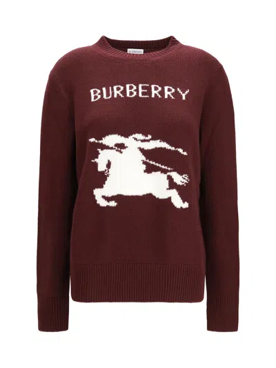Burberry Cashmere And Wool Sweater With Knight Motif In Burgundy