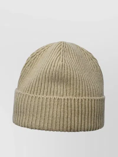 Burberry Cashmere Beanie With Folded Brim And Ribbed Knit In Neutral