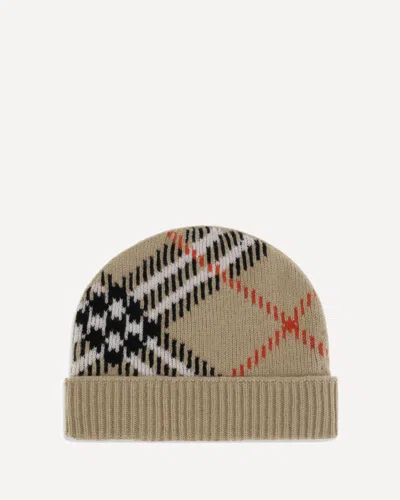 Burberry Cashmere Blend Check Beanie Hat In Multi