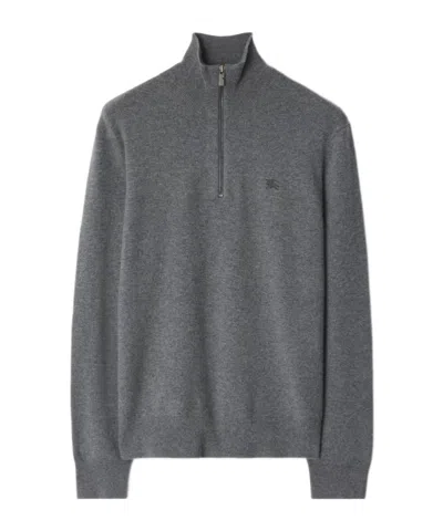 Burberry Cashmere Blend Half-zip Sweater In Gray