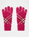 Burberry Cashmere-blend Knit Check Gloves In Red