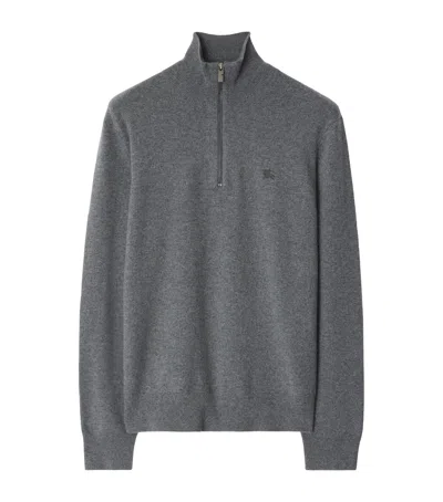 Burberry Cashmere-blend Quarter-zip Slim Sweater In Gray