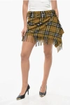 Burberry Cashmere Blend Scarf Miniskirt With Tartan Motif And Fringes In Brown