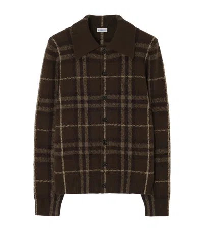 Burberry Cashmere Check Collared Cardigan In Brown