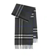 Burberry Cashmere Check Fringed Scarf In Grey