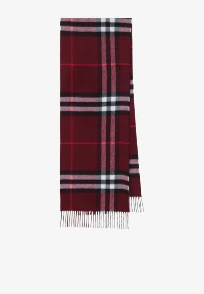 Burberry Burgundy Cashmere Scarf With A Checked Pattern In Purple