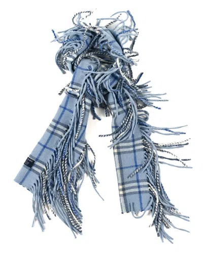 Burberry Cashmere Check Happy Fringe Scarf (authentic Pre-loved) In Blue
