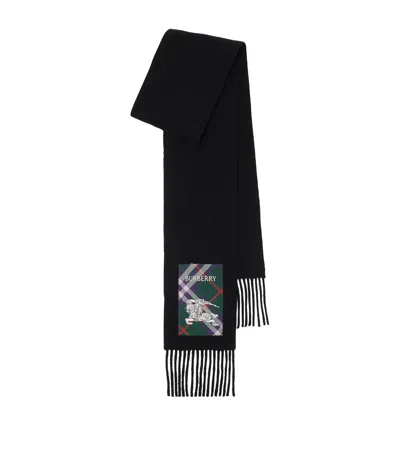Burberry Cashmere Check Patch Scarf In Black