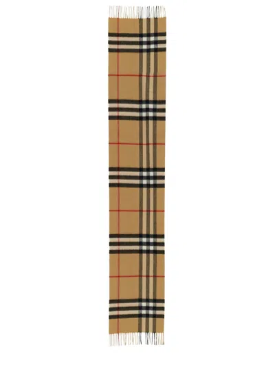 Burberry Cashmere Check Scarf 168 Cm X 30 Cm In Beige