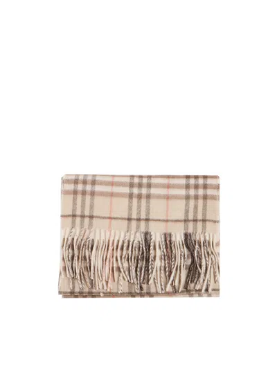 Burberry Cashmere Check Scarf In Stone