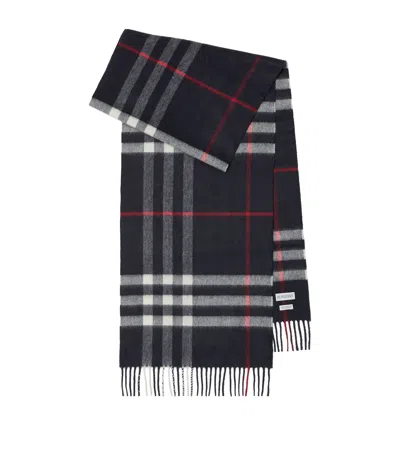 Burberry Cashmere Check Scarf In Navy