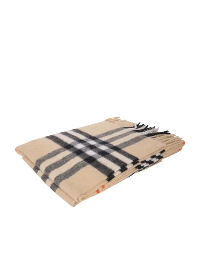 Burberry Cashmere Check Scarf In Sand