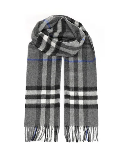 Burberry Cashmere Check Scarf Scarves And Foulards Grey In Gray