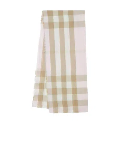 Burberry Cashmere Check Scarf In White